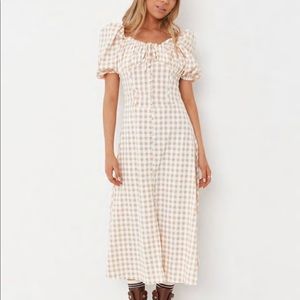 Yellow gingham milkmaid button front midi dress